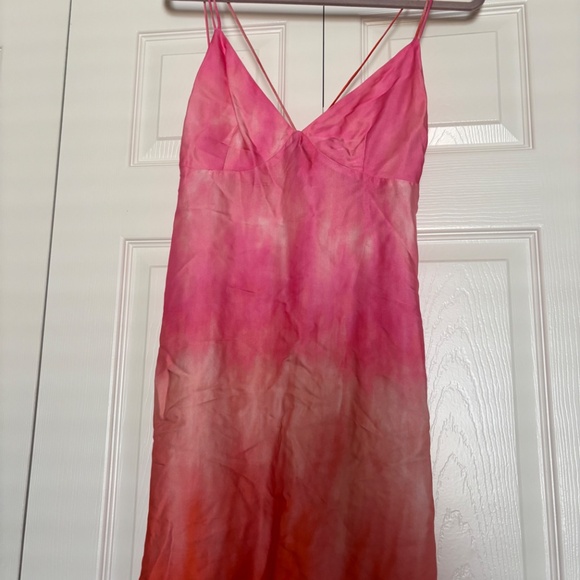 Zara Satin Tie Dye Pink & Orange Strappy Slip Dress - Picture 4 of 7